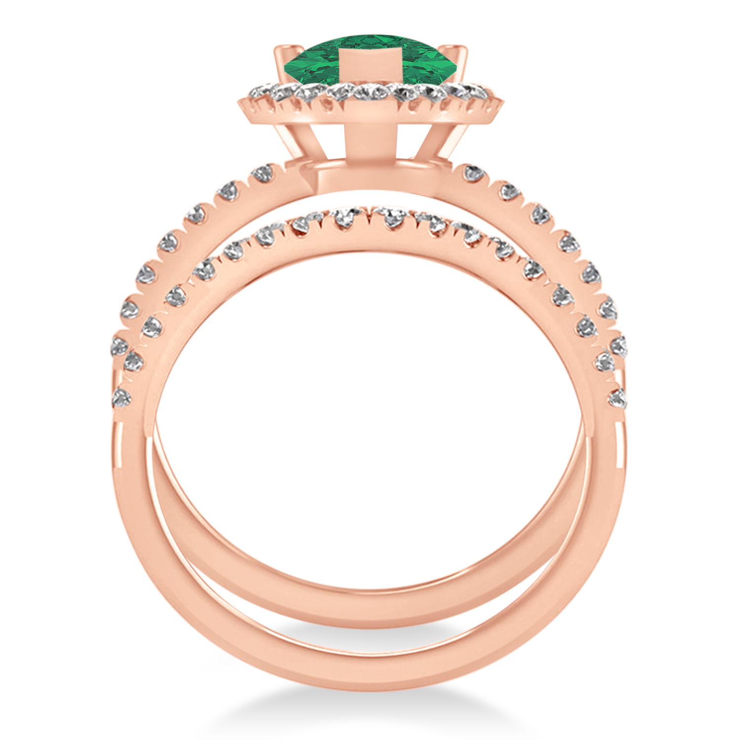 Emerald & Diamonds Pear-Cut Halo Bridal Set 14K Rose Gold (3.38ct)