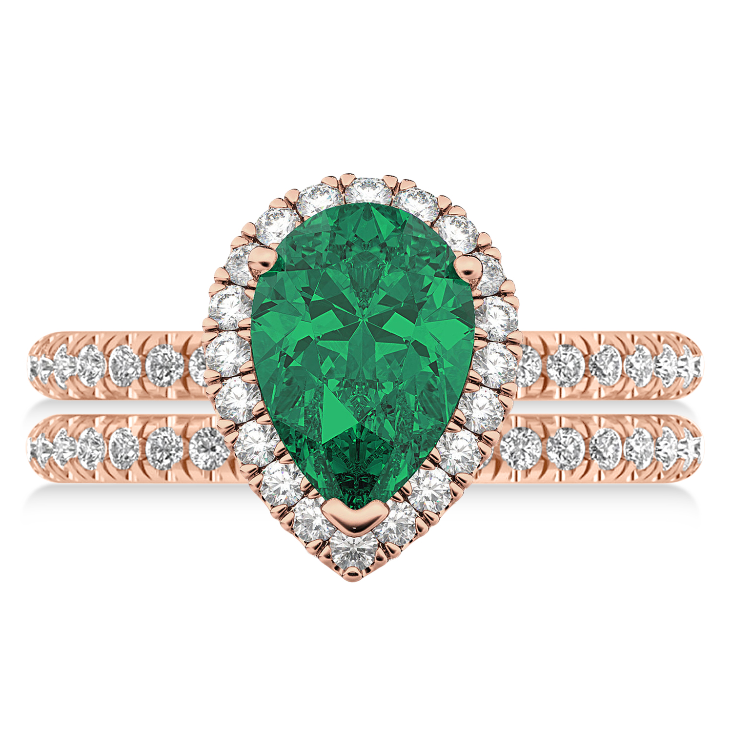 Emerald & Diamonds Pear-Cut Halo Bridal Set 14K Rose Gold (3.38ct)