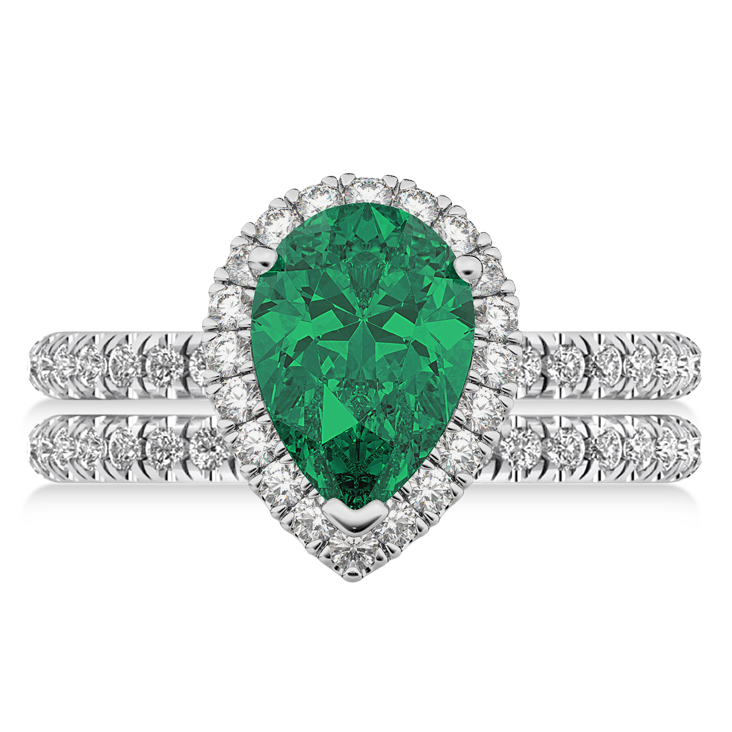 Emerald & Diamonds Pear-Cut Halo Bridal Set 14K White Gold (3.38ct)