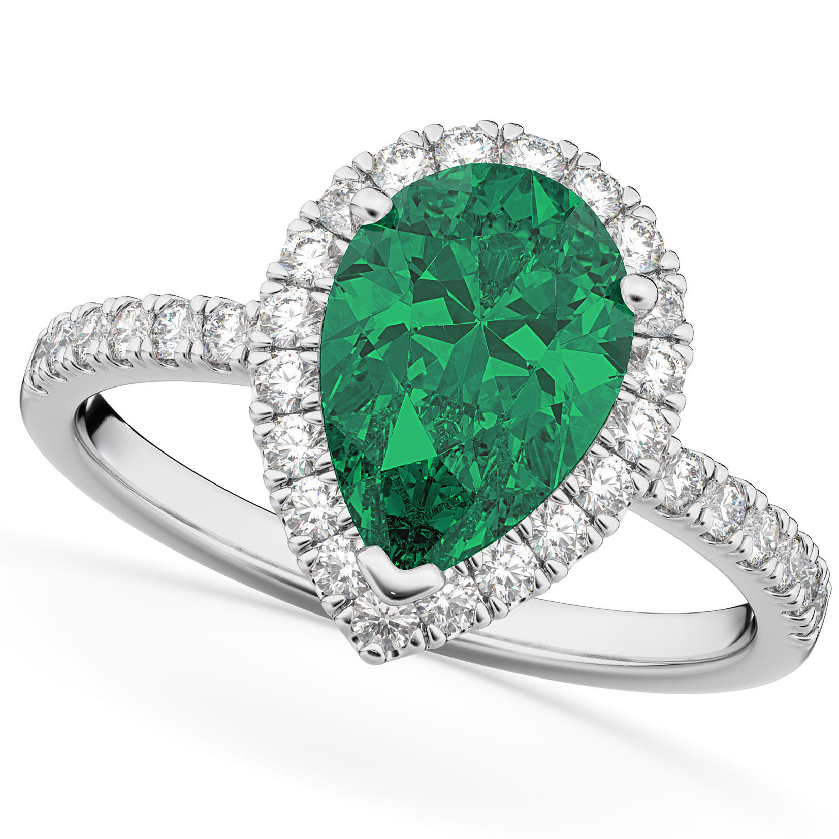 Emerald & Diamonds Pear-Cut Halo Bridal Set 14K White Gold (3.38ct)