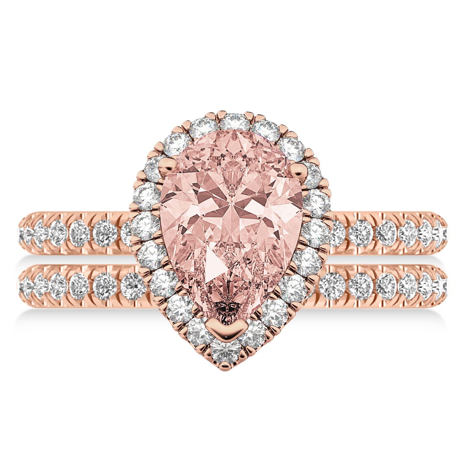 Morganite & Diamonds Pear-Cut Halo Bridal Set 14K Rose Gold (2.78ct)