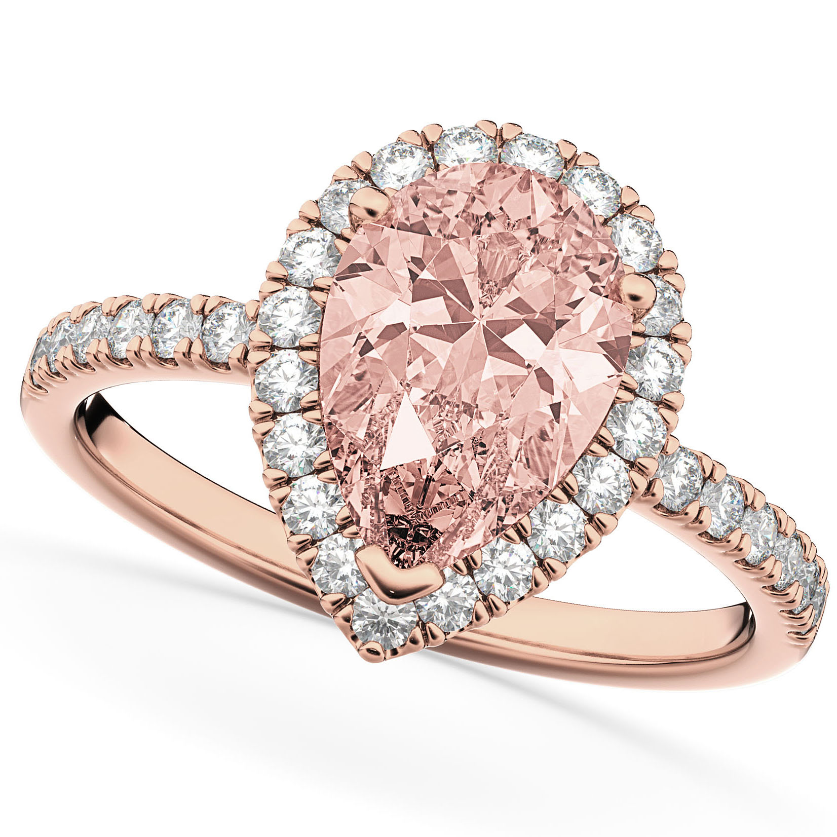 Morganite & Diamonds Pear-Cut Halo Bridal Set 14K Rose Gold (2.78ct)