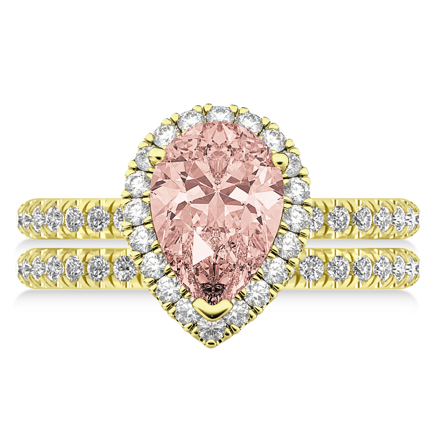 Morganite & Diamonds Pear-Cut Halo Bridal Set 14K Yellow Gold (2.78ct)