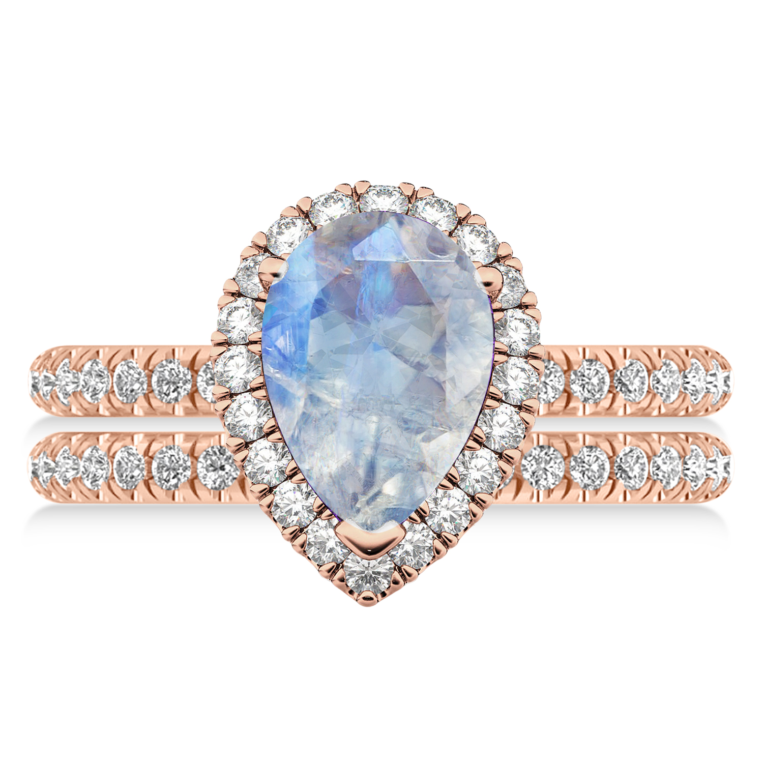 Moonstone & Diamonds Pear-Cut Halo Bridal Set 14K Rose Gold (2.78ct)