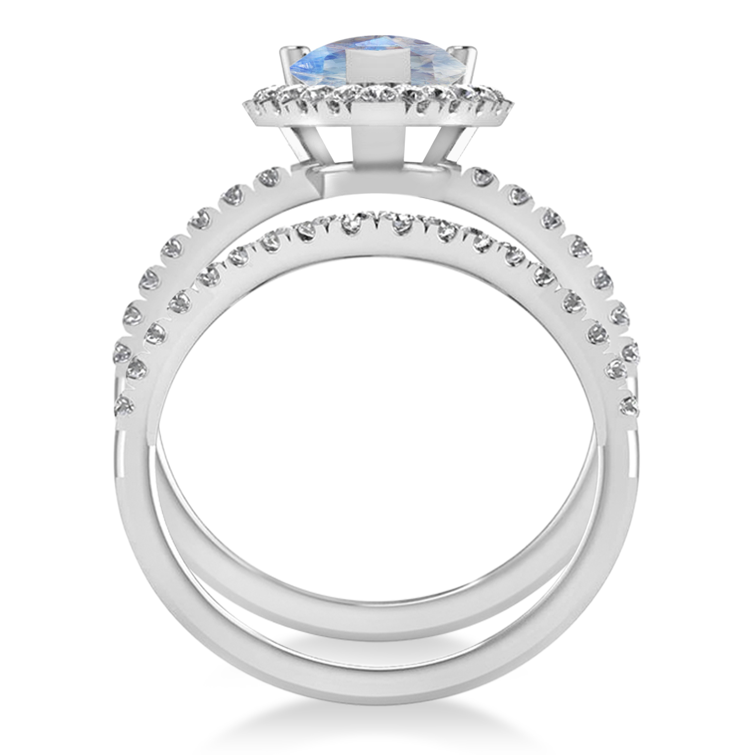 Moonstone & Diamonds Pear-Cut Halo Bridal Set 14K White Gold (2.78ct)