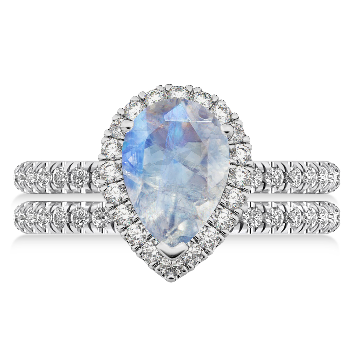 Moonstone & Diamonds Pear-Cut Halo Bridal Set 14K White Gold (2.78ct)