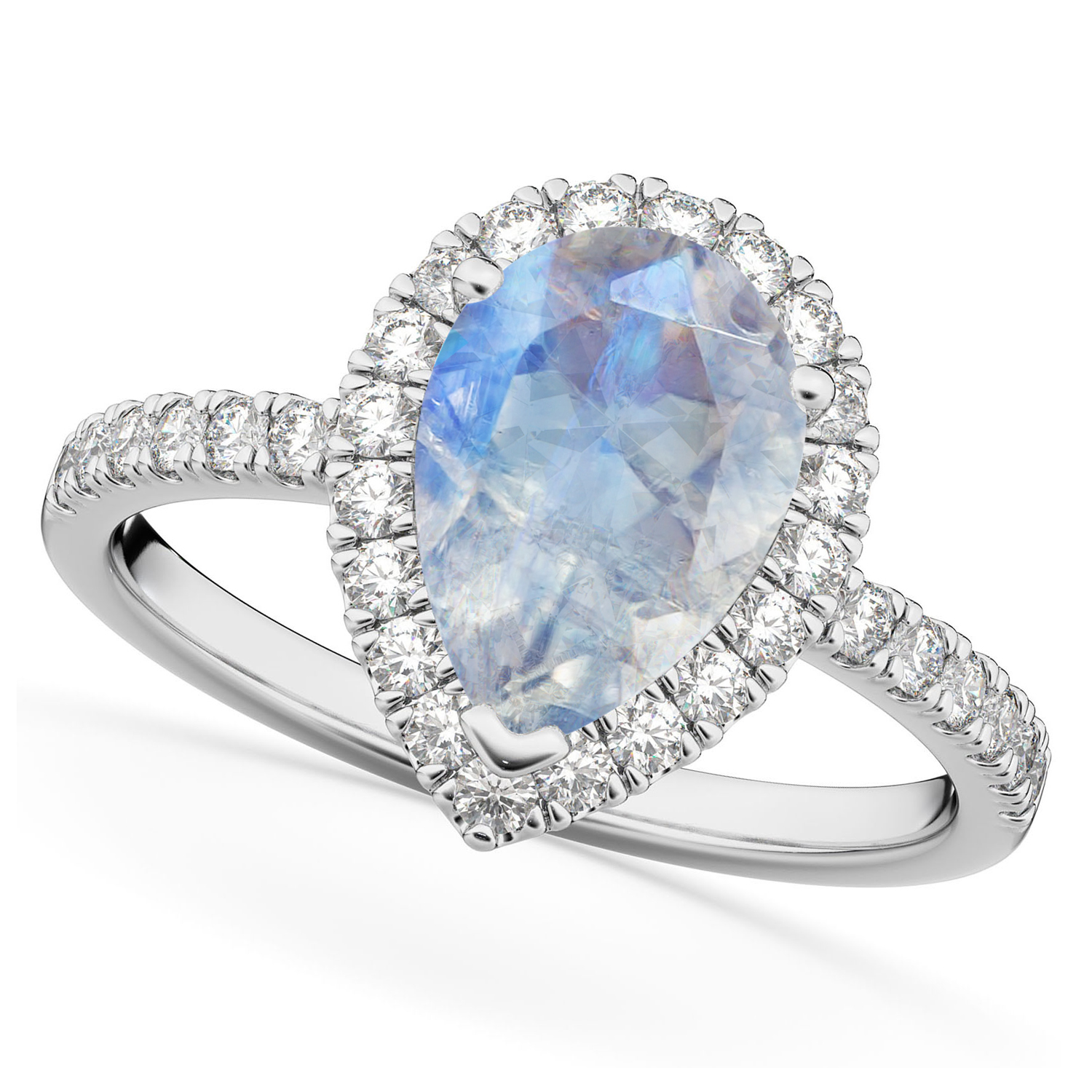 Moonstone & Diamonds Pear-Cut Halo Bridal Set 14K White Gold (2.78ct)