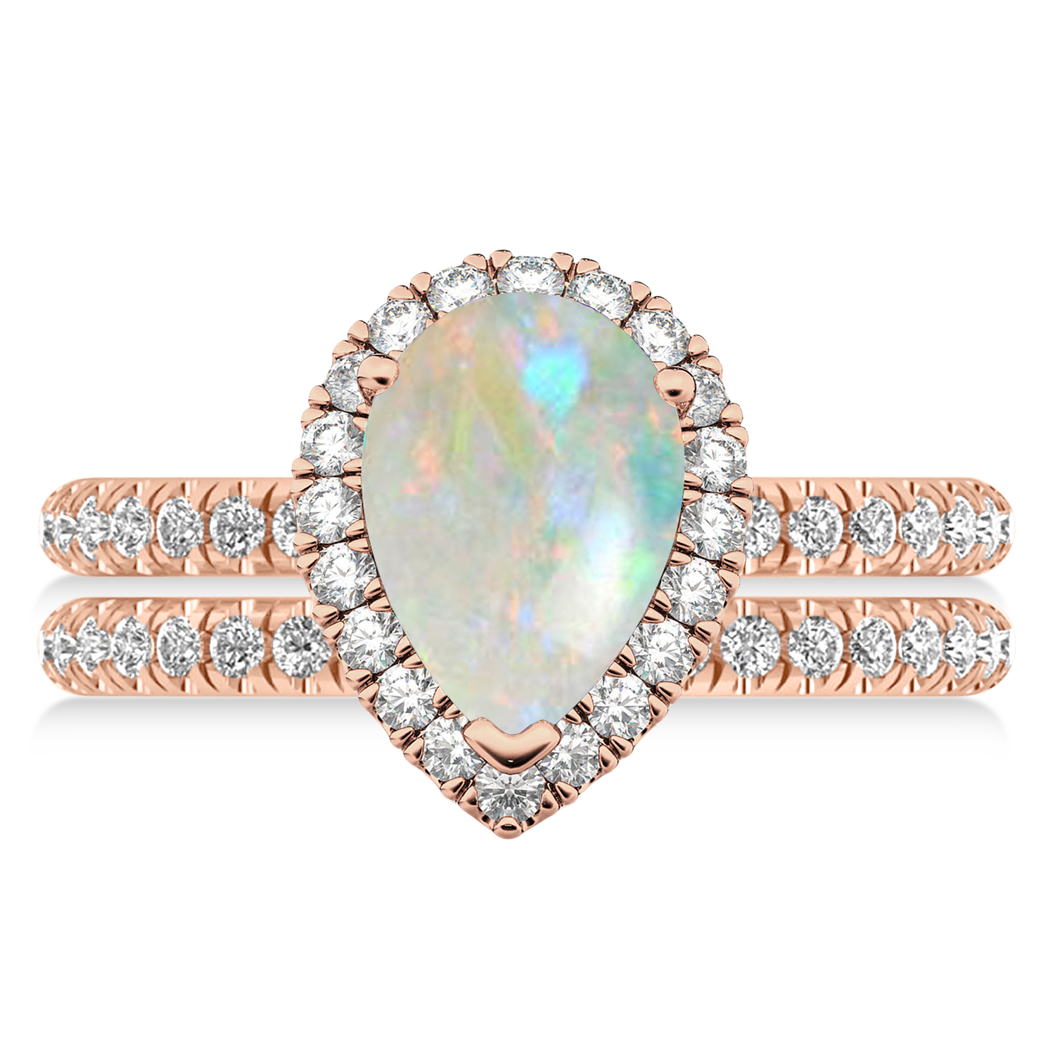 Opal & Diamonds Pear-Cut Halo Bridal Set 14K Rose Gold (1.81ct)