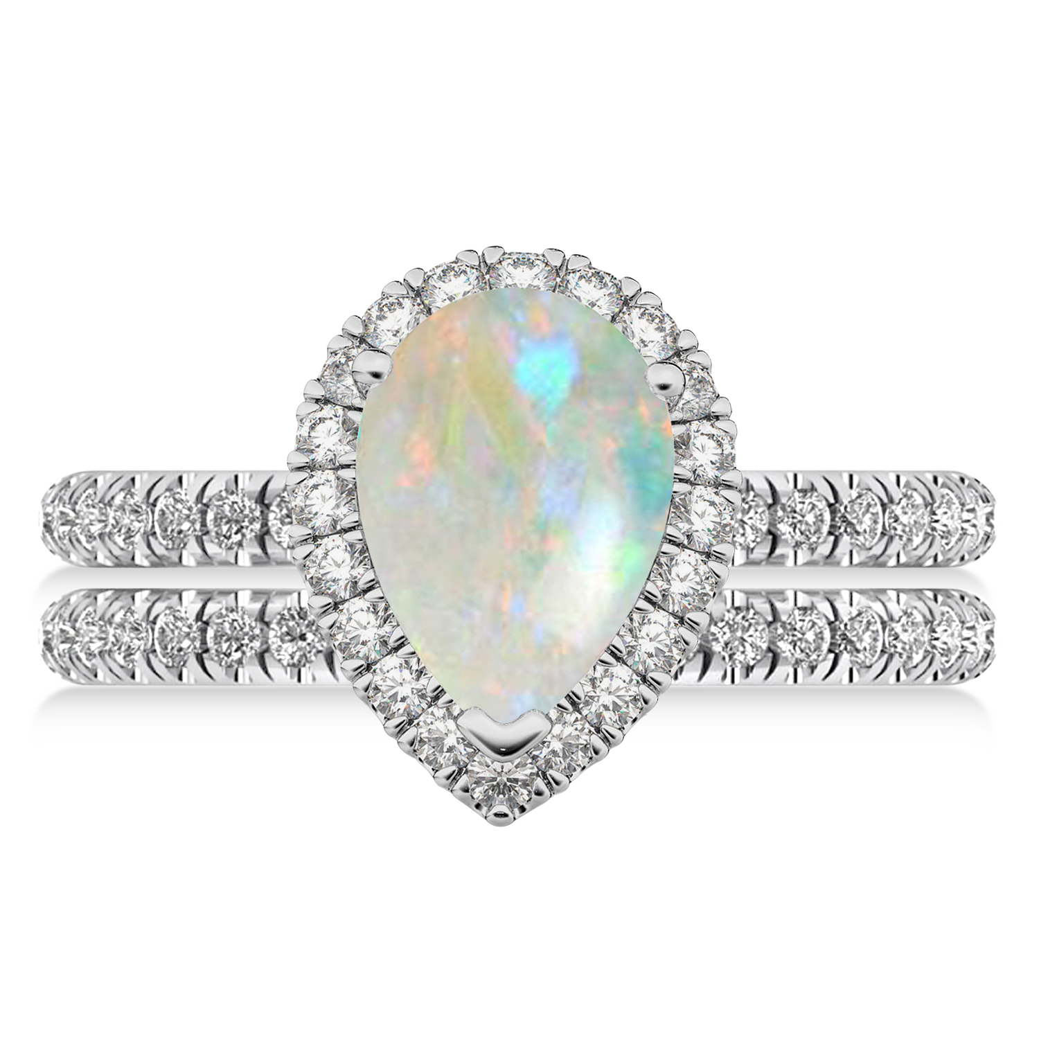 Opal & Diamonds Pear-Cut Halo Bridal Set 14K White Gold (1.81ct)