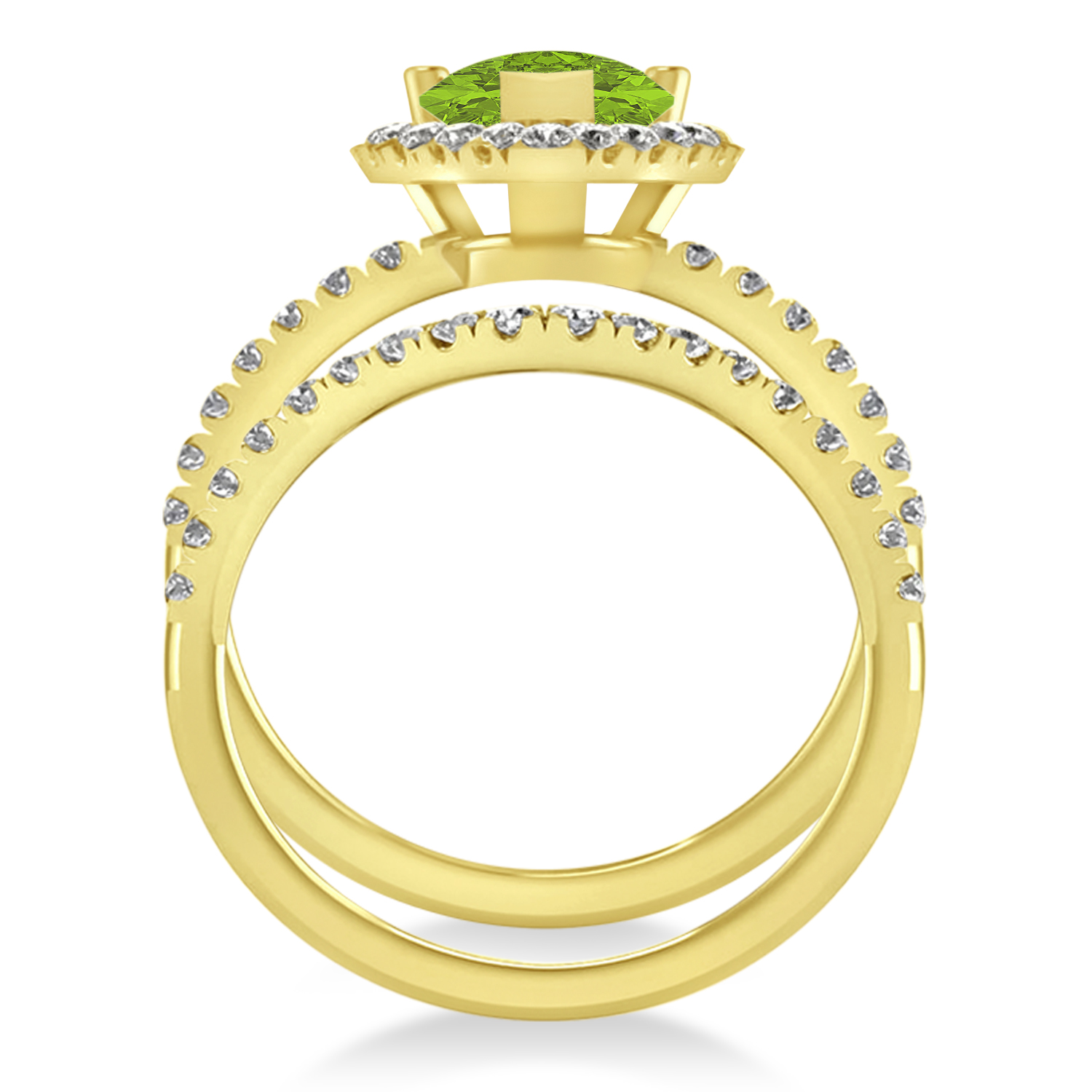 Peridot & Diamonds Pear-Cut Halo Bridal Set 14K Yellow Gold (2.18ct)