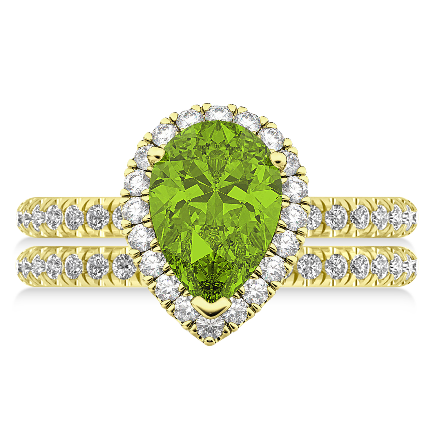 Peridot & Diamonds Pear-Cut Halo Bridal Set 14K Yellow Gold (2.18ct)