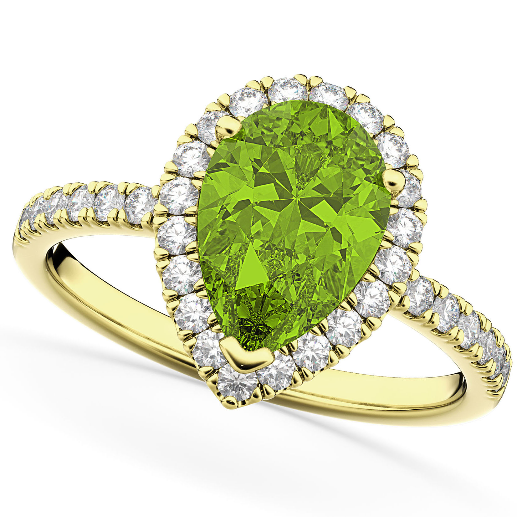 Peridot & Diamonds Pear-Cut Halo Bridal Set 14K Yellow Gold (2.18ct)