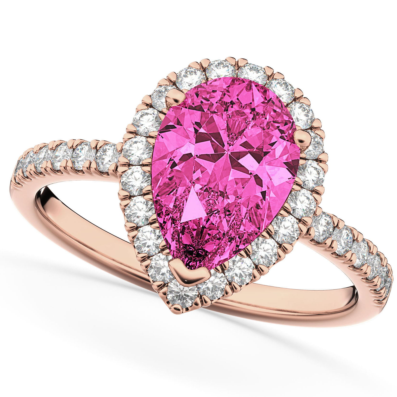 Pink Tourmaline & Diamonds Pear-Cut Halo Bridal Set 14K Rose Gold (2.18ct)