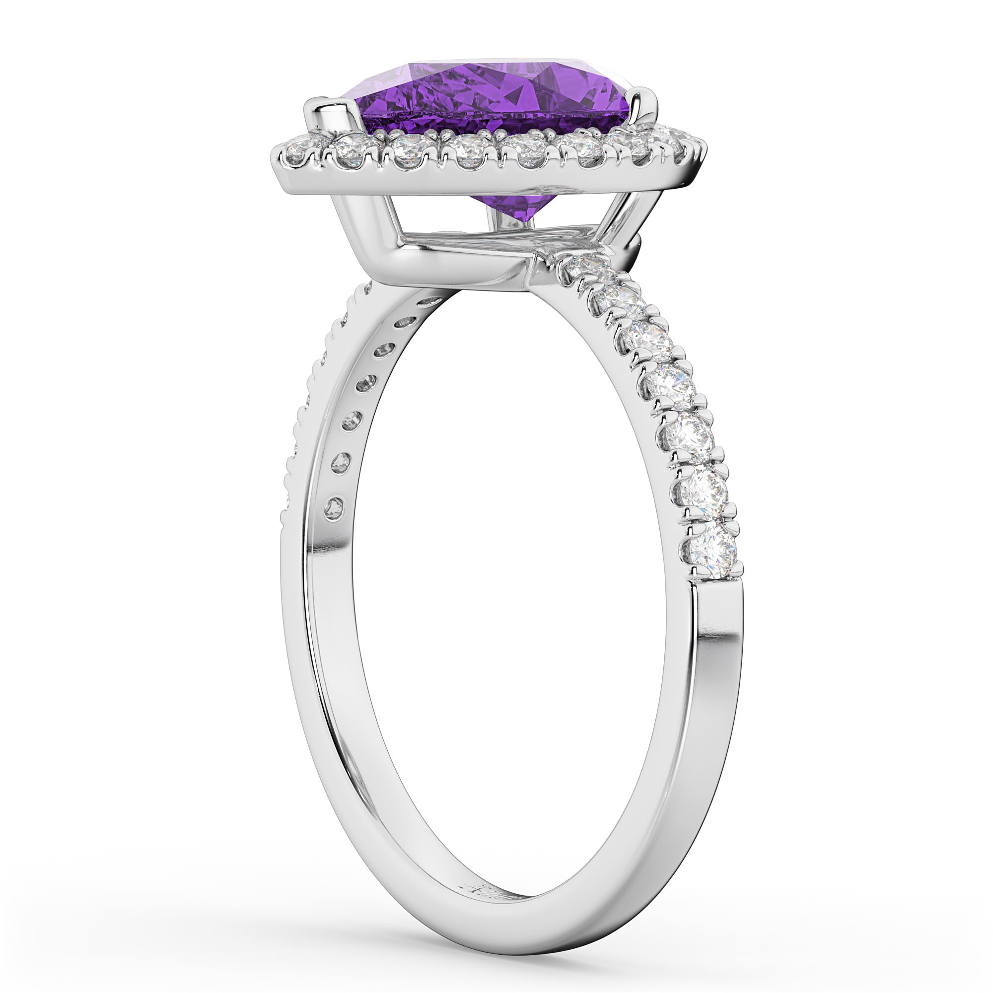 Pear Cut Halo Amethyst & Diamond Engagement Ring 14K White Gold 2.21ct