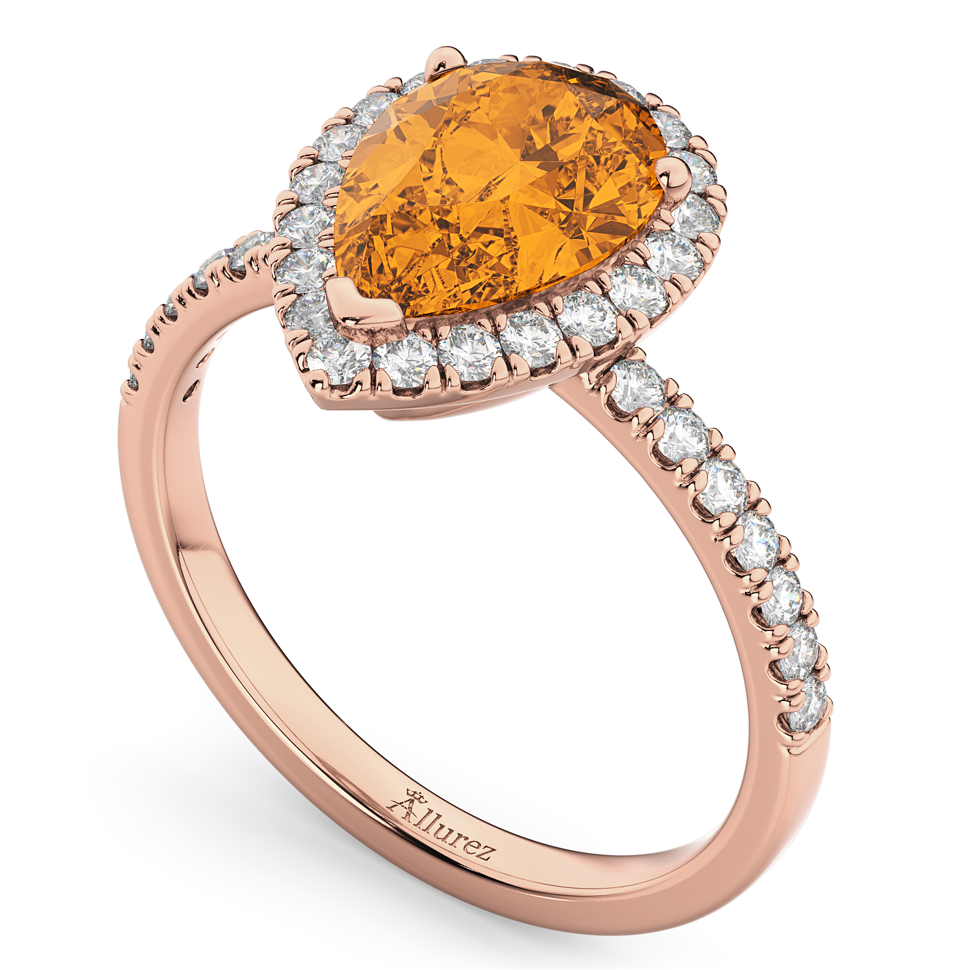 Pear Cut Halo Citrine & Diamond Engagement Ring 14K Rose Gold 2.21ct