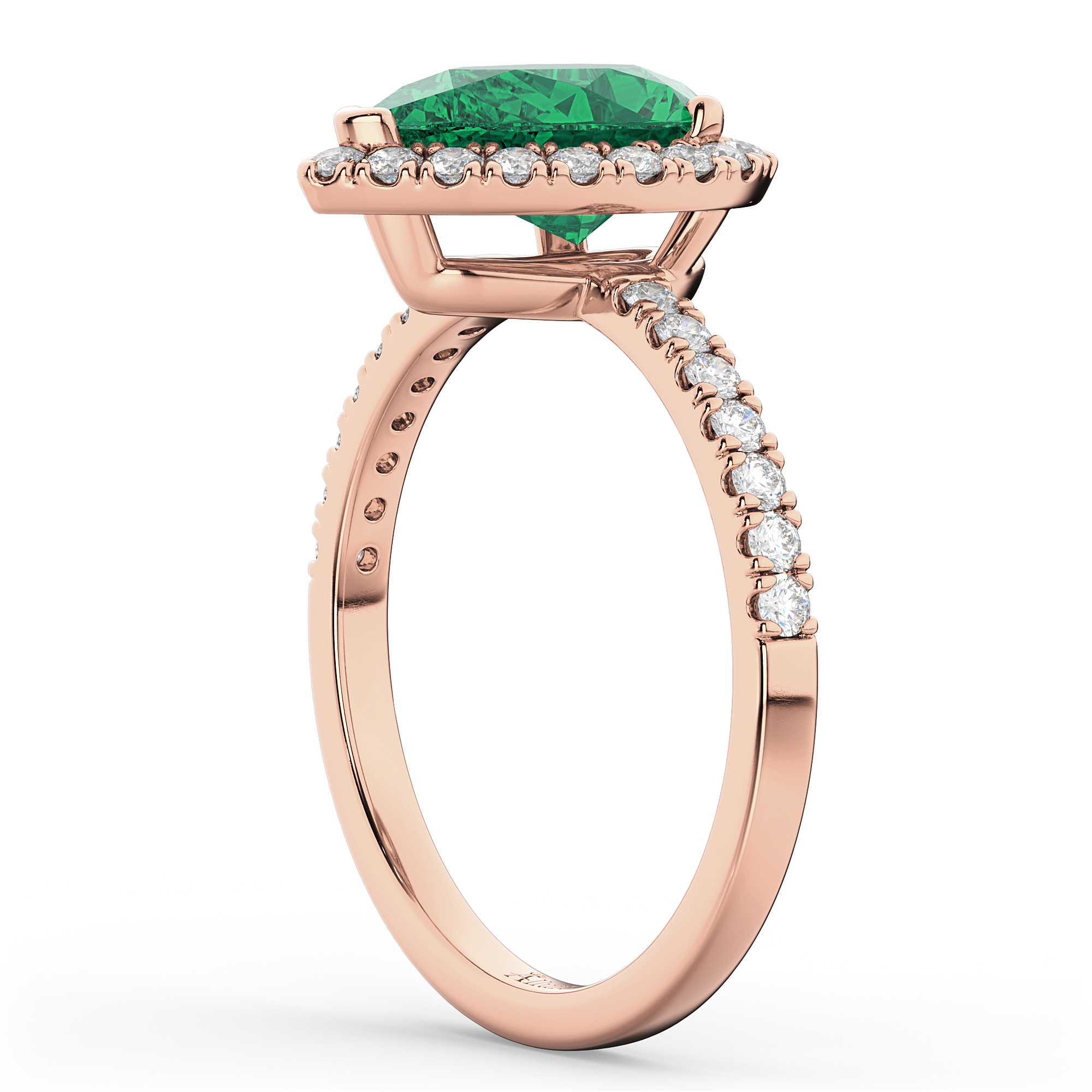 Pear Cut Halo Emerald & Diamond Engagement Ring 14K Rose Gold 3.21ct
