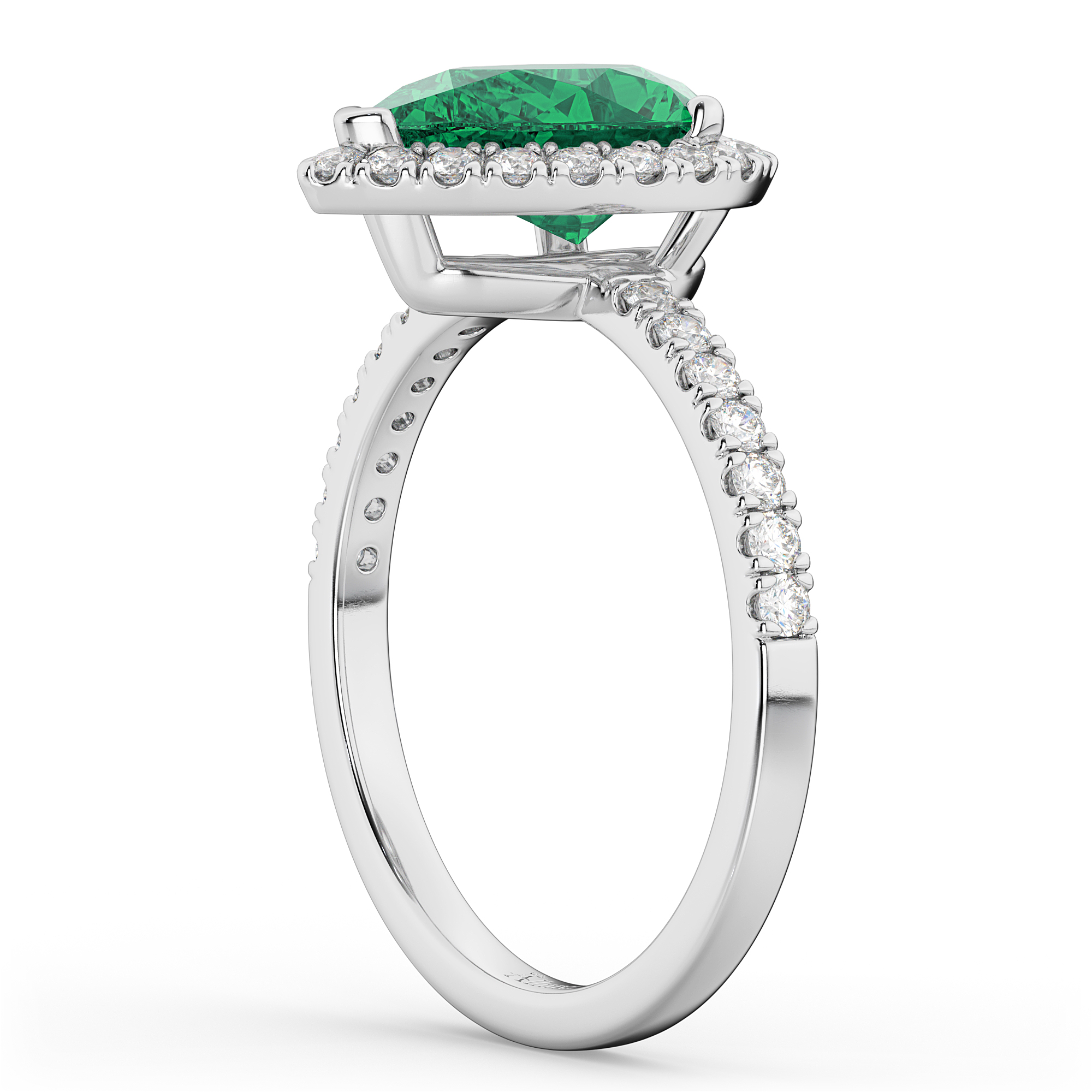 Pear Cut Halo Lab Emerald & Lab Diamond Engagement Ring 14K White Gold 3.21ct