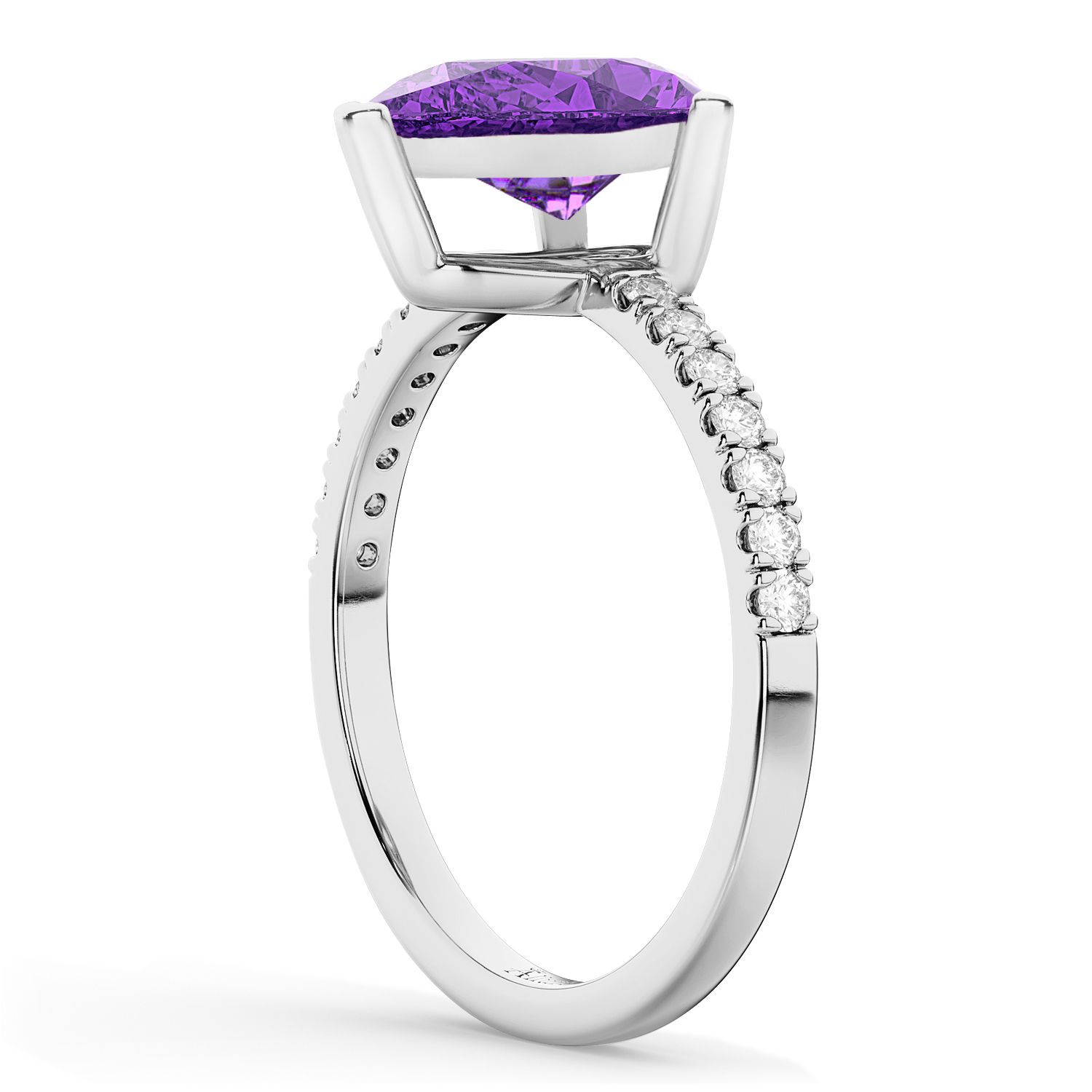 Pear Cut Amethyst & Diamond Engagement Ring 14K White Gold 1.91ct