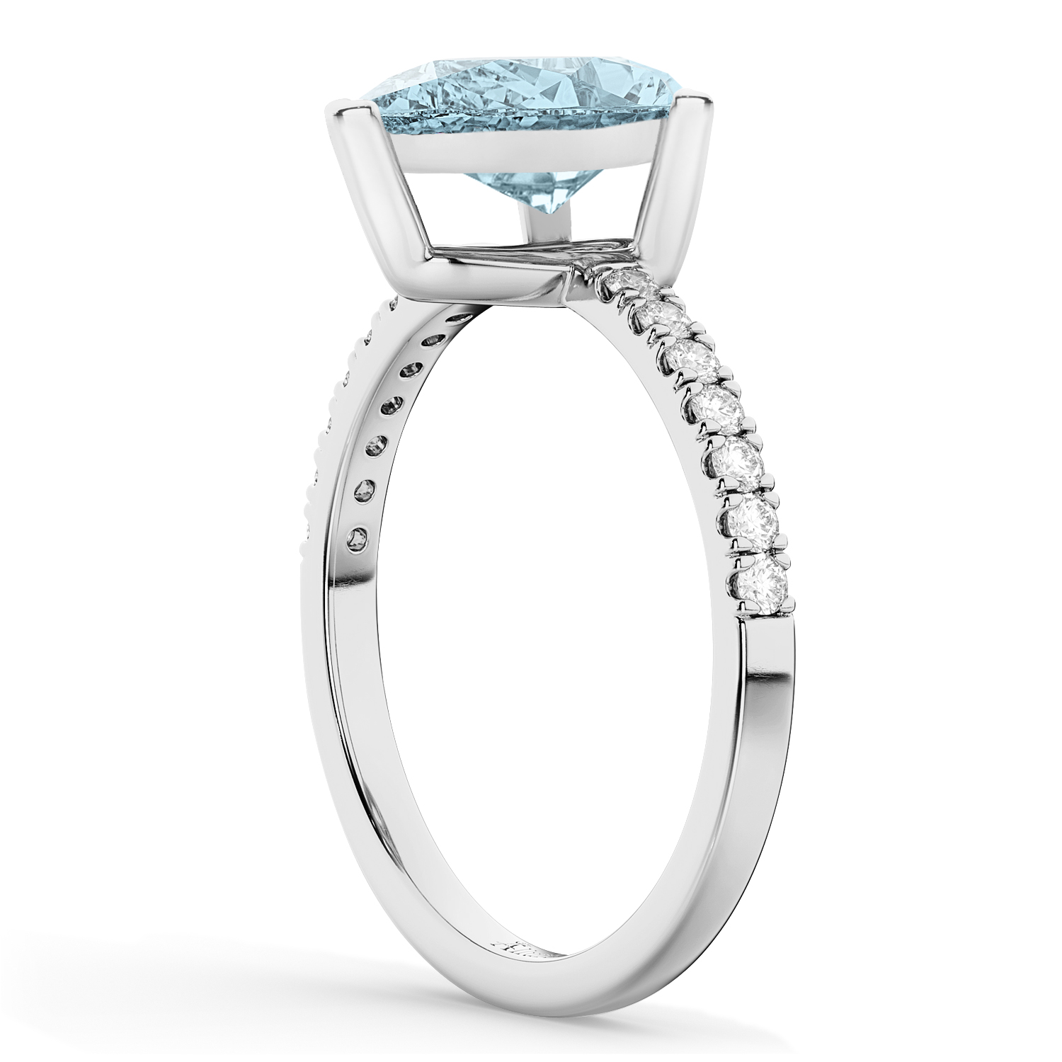 Pear Cut Aquamarine & Diamond Engagement Ring 14K White Gold 2.06ct