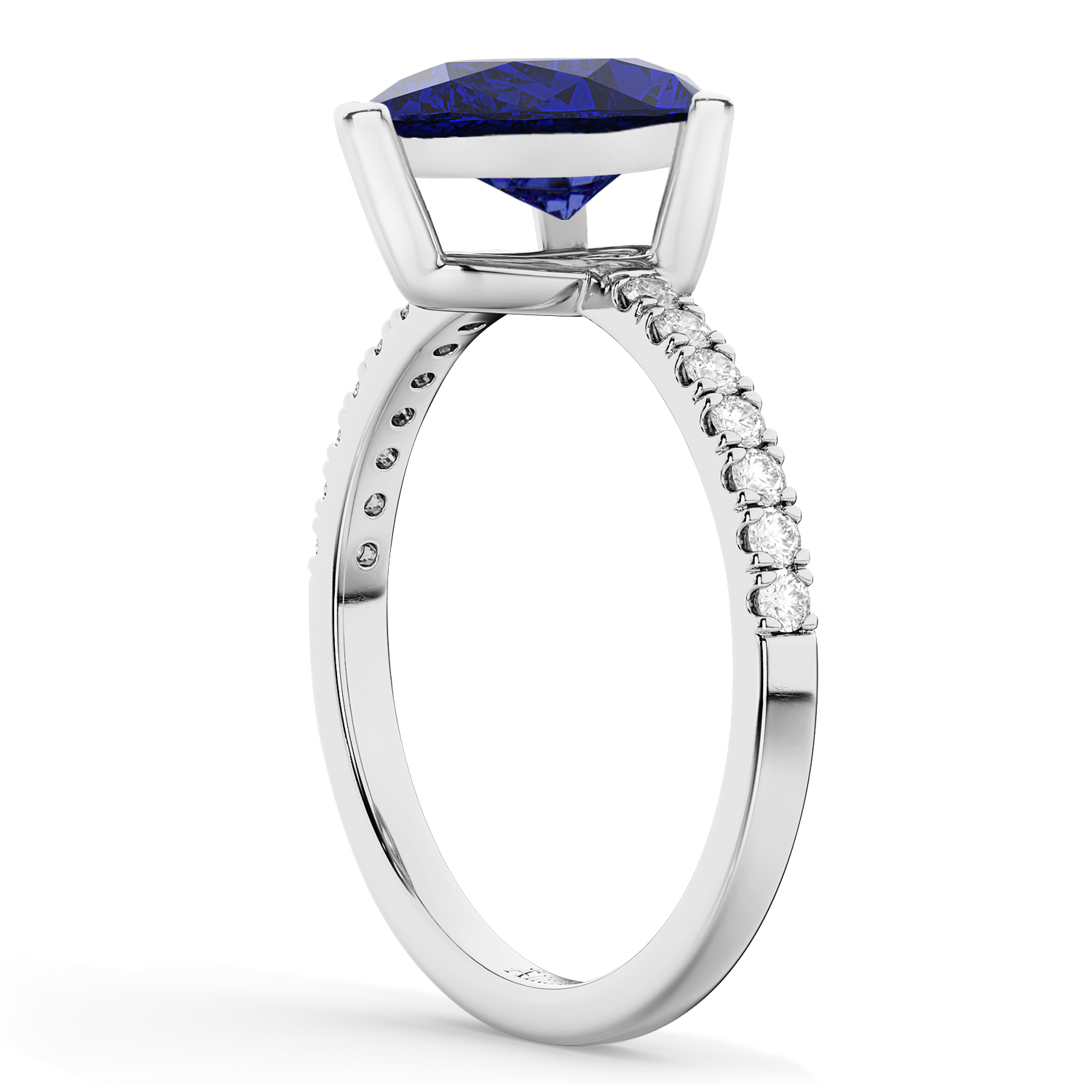 Pear Cut Blue Sapphire & Diamond Engagement Ring 14K White Gold 2.71ct