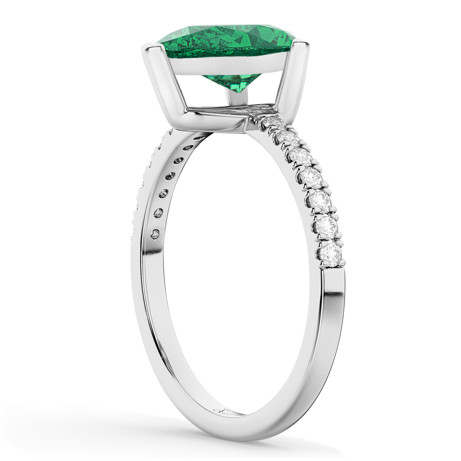 Pear Cut Emerald & Diamond Engagement Ring 14K White Gold 2.81ct