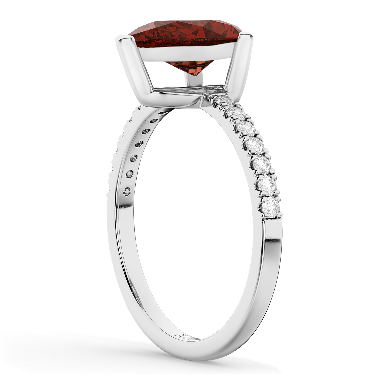 Pear Cut Garnet & Diamond Engagement Ring 14K White Gold 2.01ct