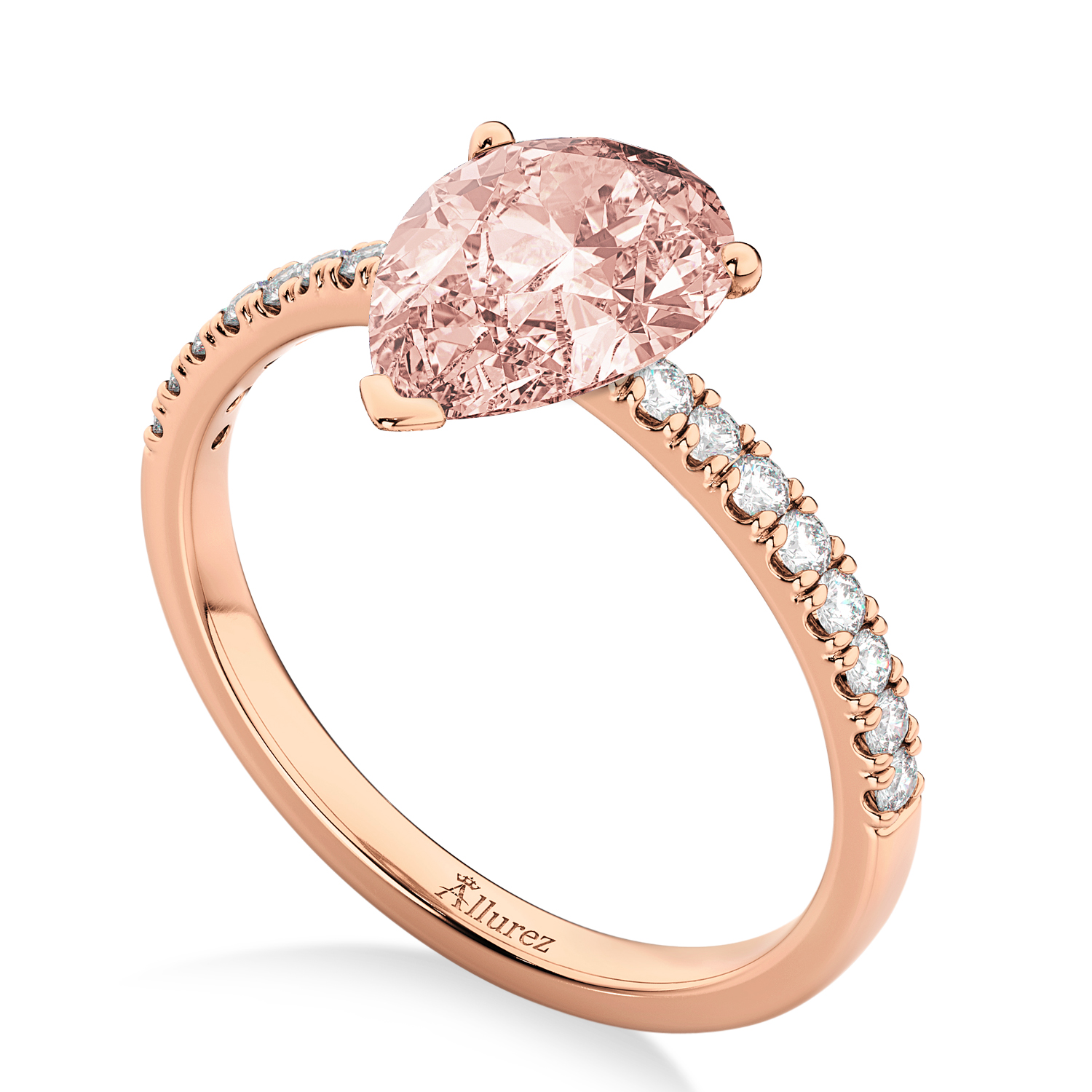 Pear Cut Morganite & Diamond Engagement Ring 14K Rose Gold 2.21ct