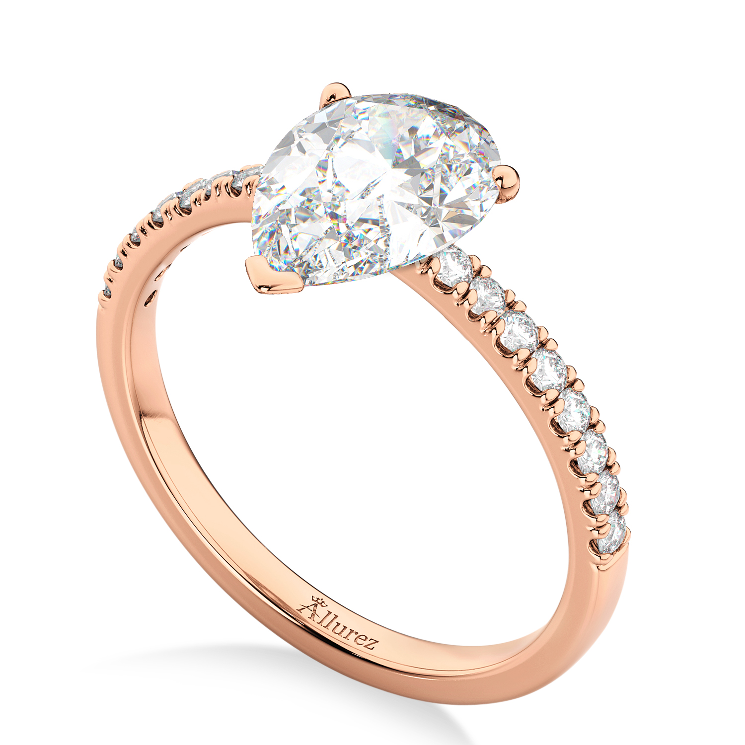 Pear Cut Moissanite & Diamond Engagement Ring 14K Rose Gold 2.14ct