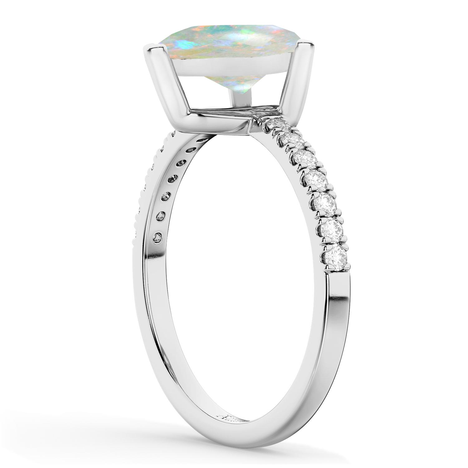 Pear Cut Opal & Diamond Engagement Ring 14K White Gold 1.24ct