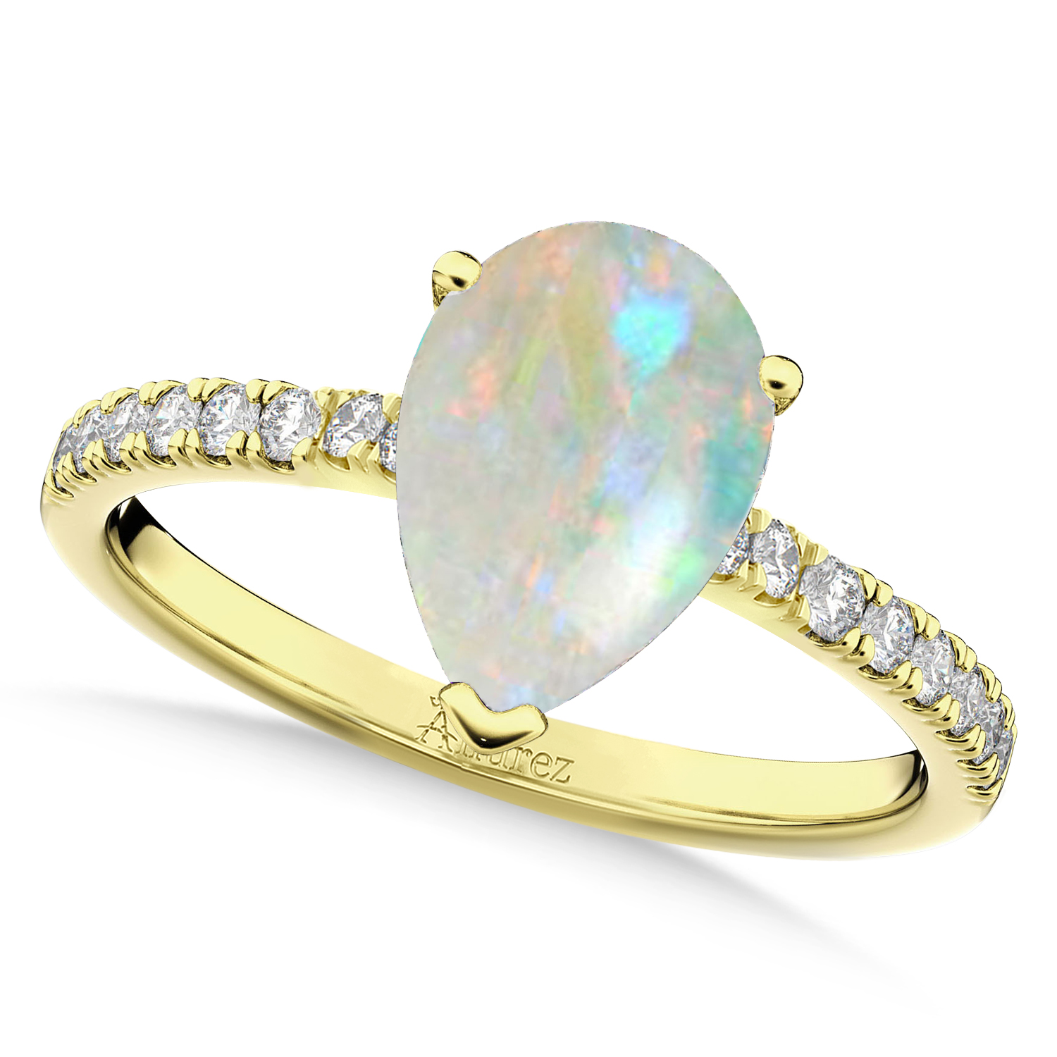 Pear Cut Opal & Diamond Engagement Ring 14K Yellow Gold 1.24ct