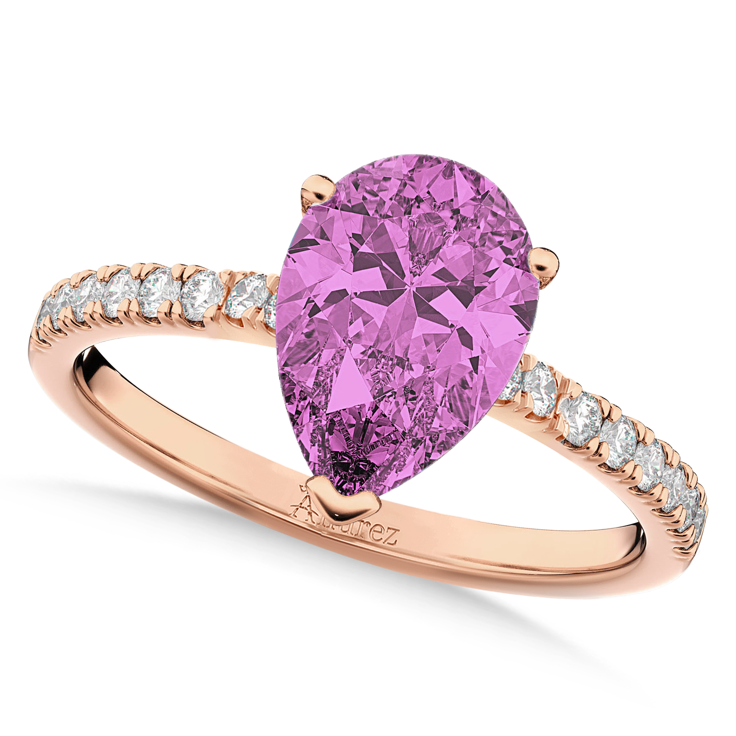 Pear Cut Pink Sapphire & Diamond Engagement Ring 14K Rose Gold 2.71ct