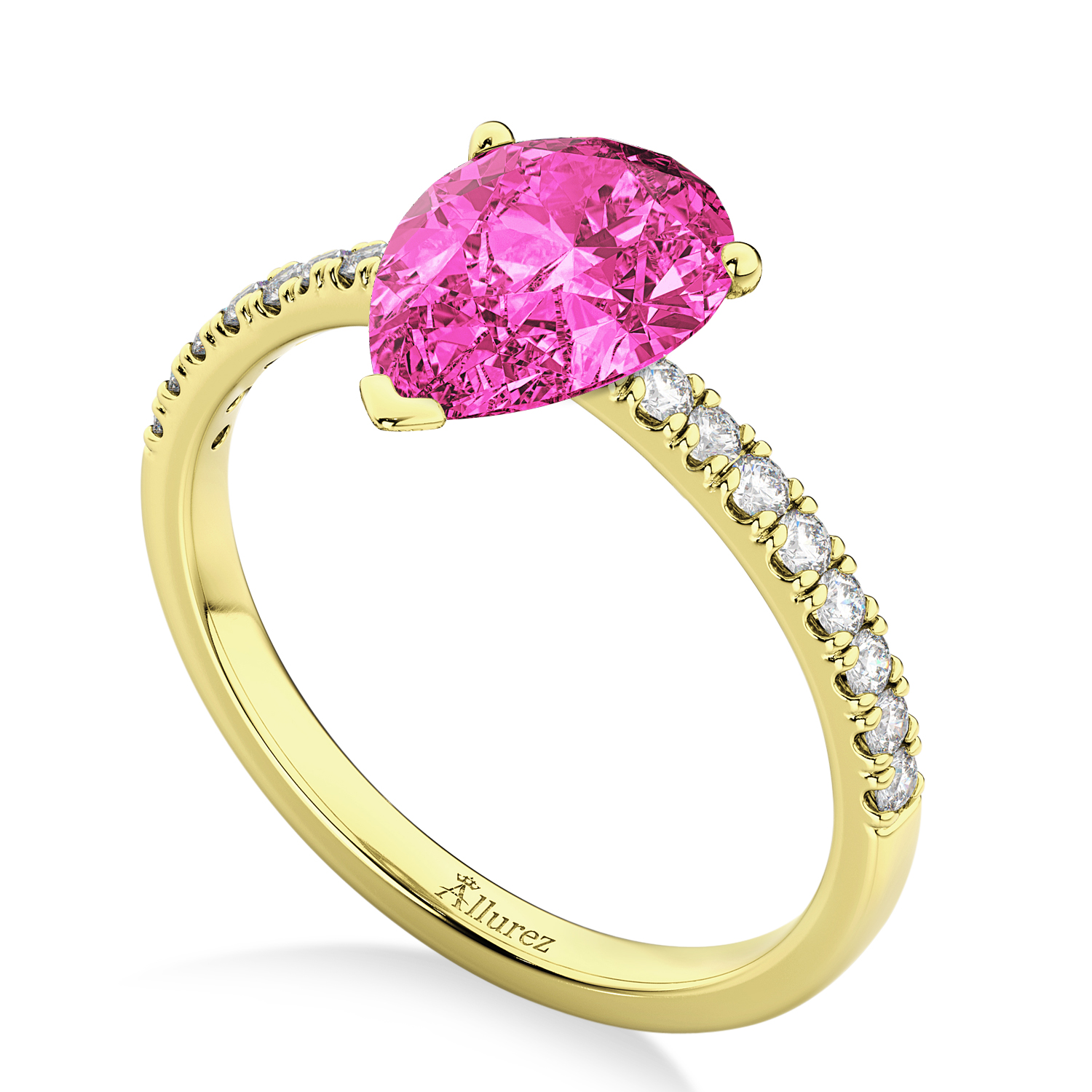 Pear Cut Pink Tourmaline & Diamond Engagement Ring 14K Yellow Gold 1.61ct