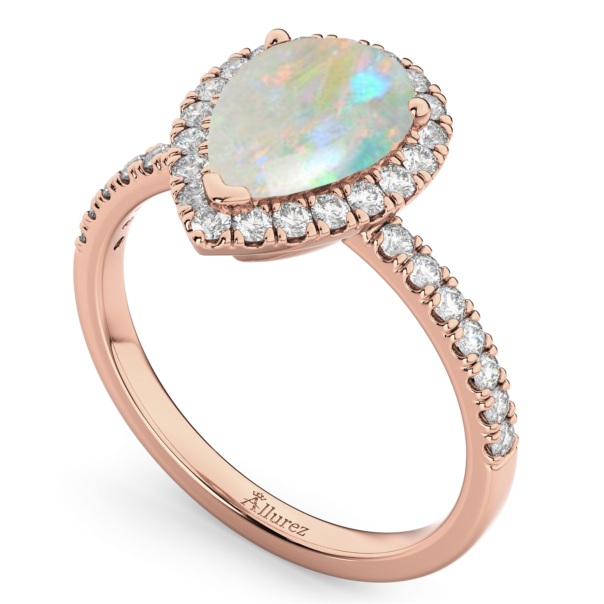 Pear Cut Halo Opal & Diamond Engagement Ring 14K Rose Gold 1.54ct