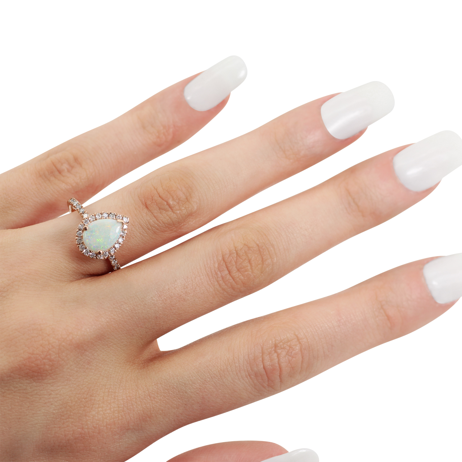 アクセサリー UPALA pear shape sideway bezel ring K18 Sideways Pear-Shaped Opal and 1/20 CT. Baguette Diamond Rope
