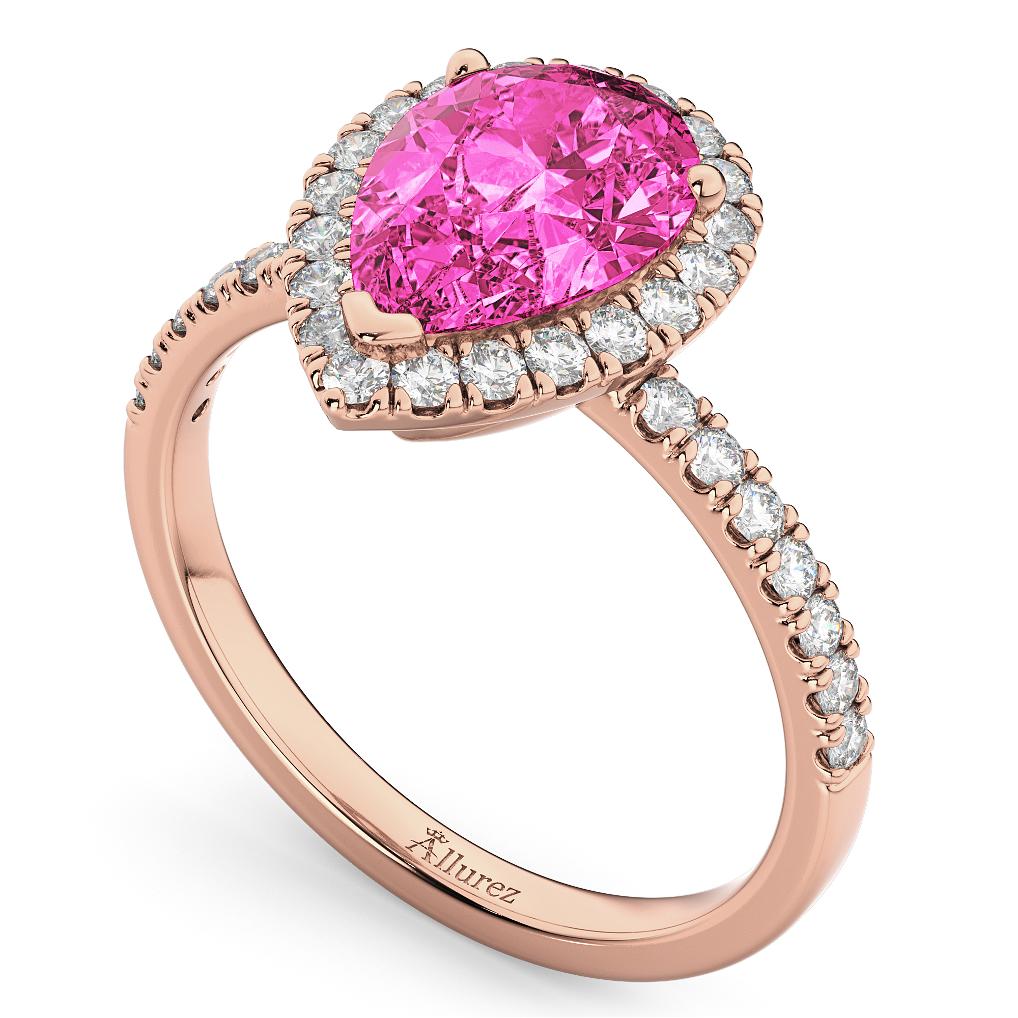 Pear Cut Halo Pink Tourmaline & Diamond Engagement Ring 14K Rose Gold 1.91ct