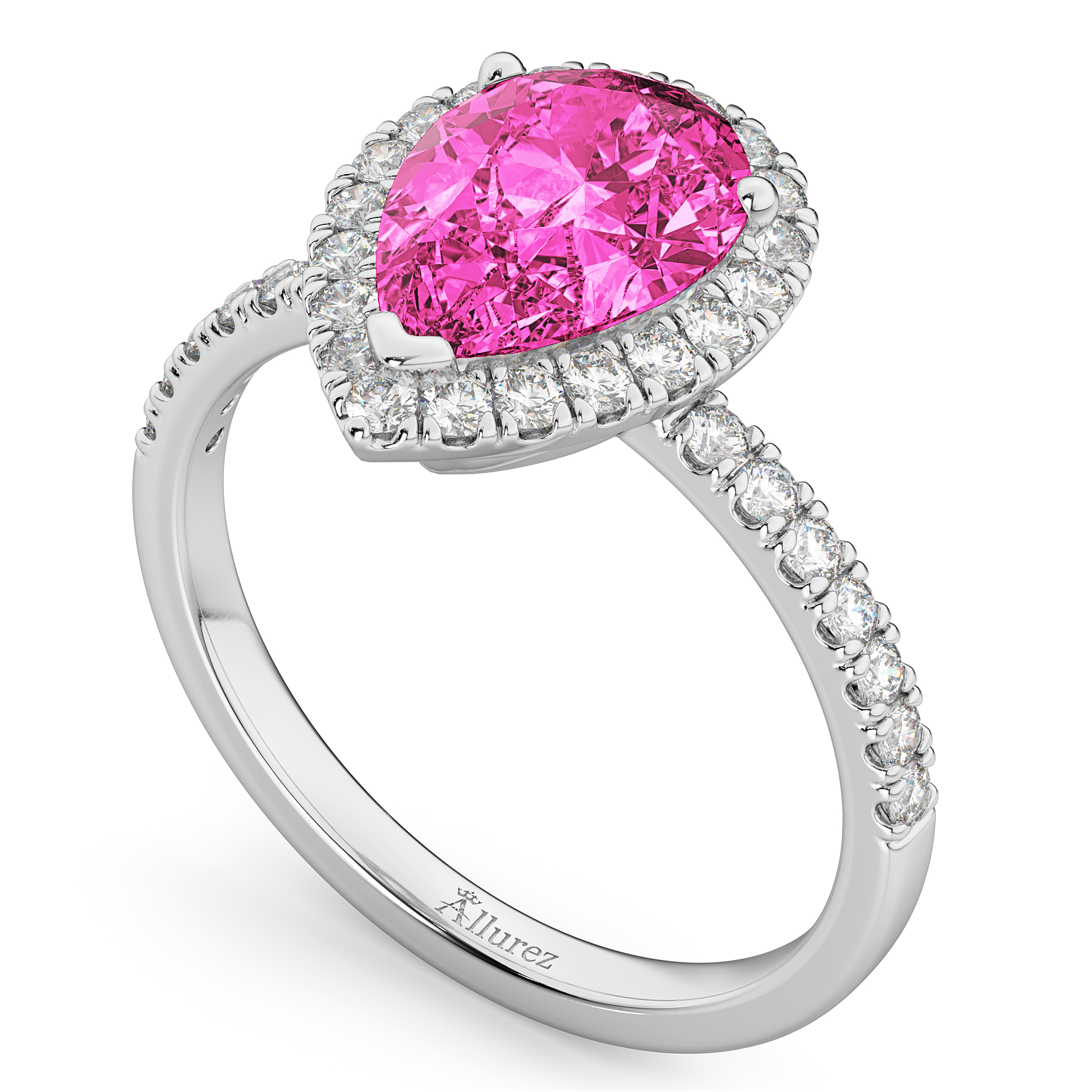 Pear Cut Halo Pink Tourmaline & Diamond Engagement Ring 14K White Gold 1.91ct