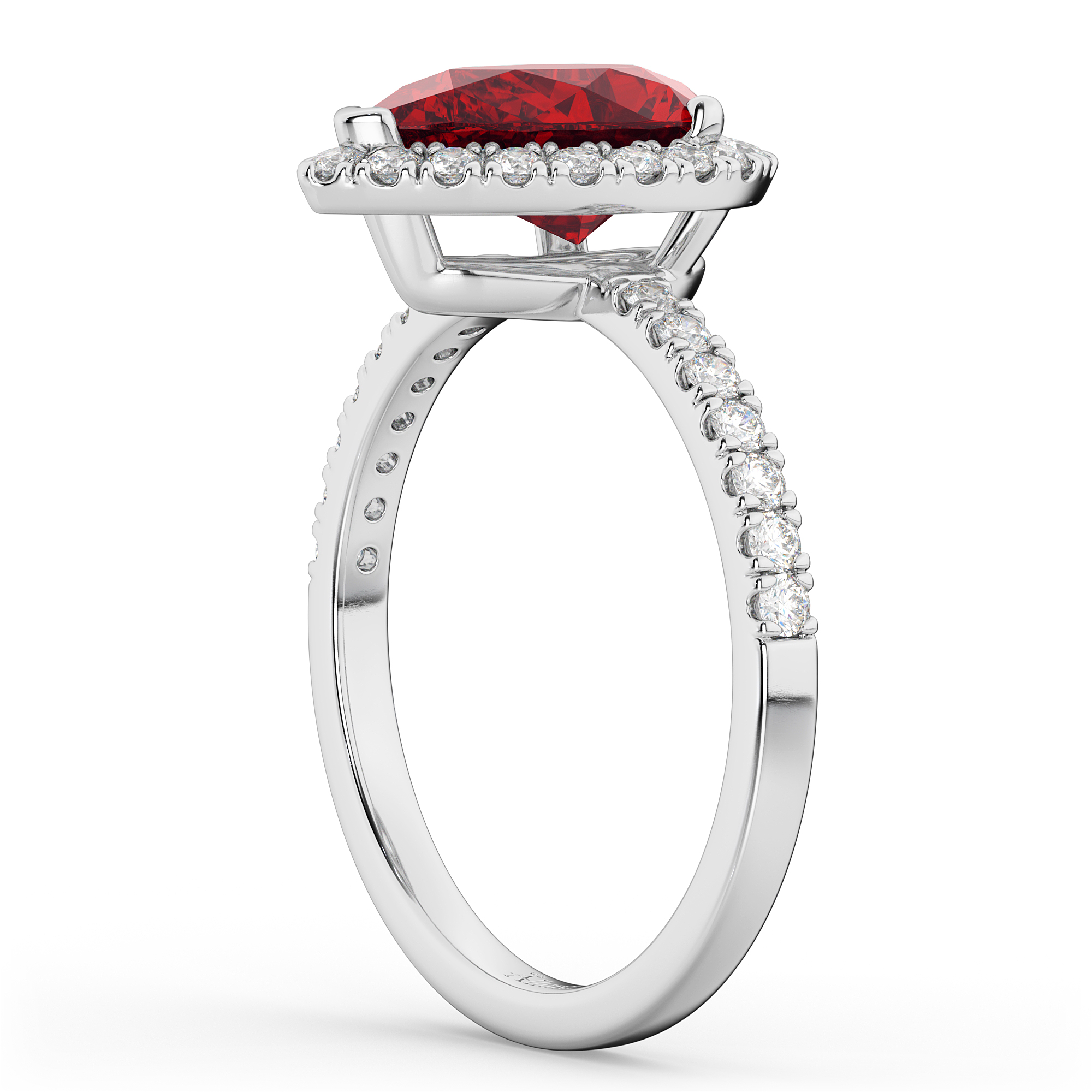 Pear Cut Halo Ruby & Diamond Engagement Ring 14K White Gold 3.01ct