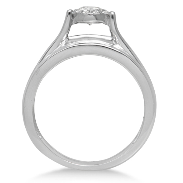 Diamond Halo Engagement Ring & Channel Set Band 14K White Gold 1.52ct