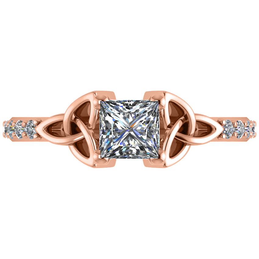 Princess Cut Lab Grown Diamond Celtic Knot Engagement Ring 14K Rose Gold 0.75ct
