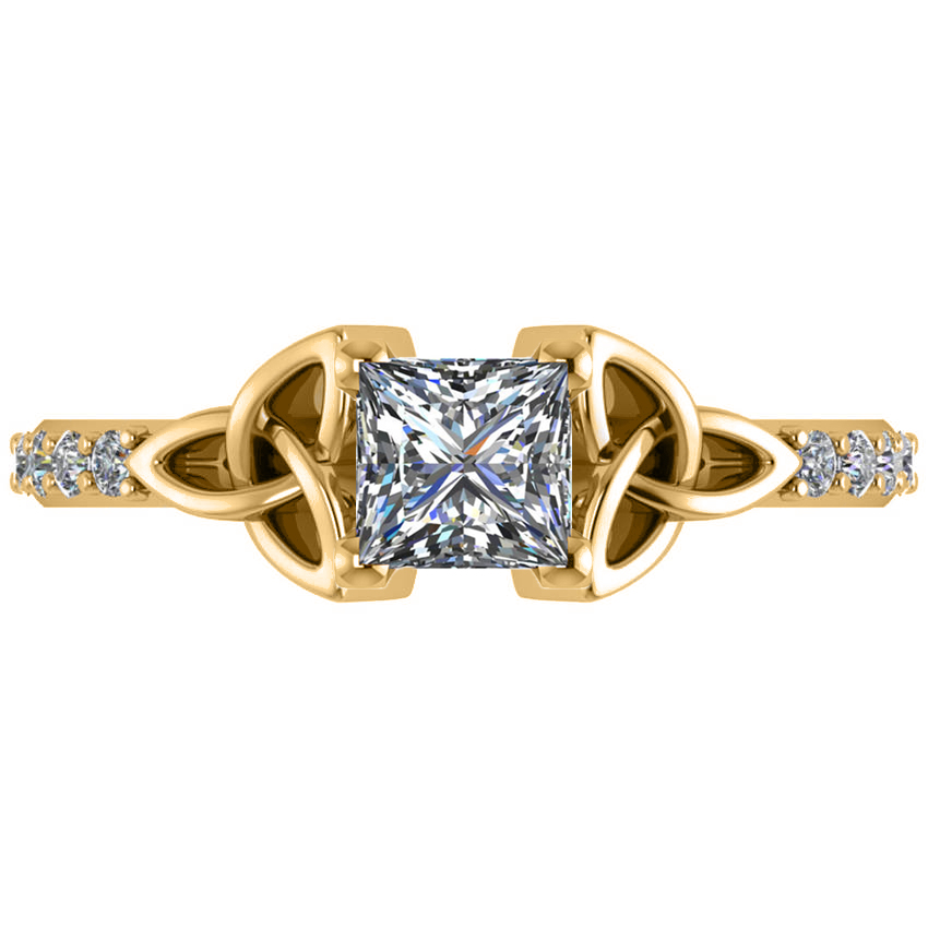Princess Cut Diamond Celtic Knot Engagement Ring 14K Yellow Gold 0.75ct