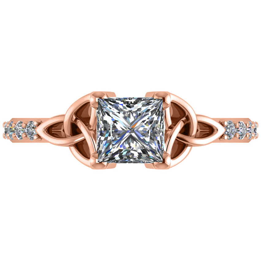 Princess Cut Lab Grown Diamond Celtic Knot Engagement Ring 14K Rose Gold 1.00ct