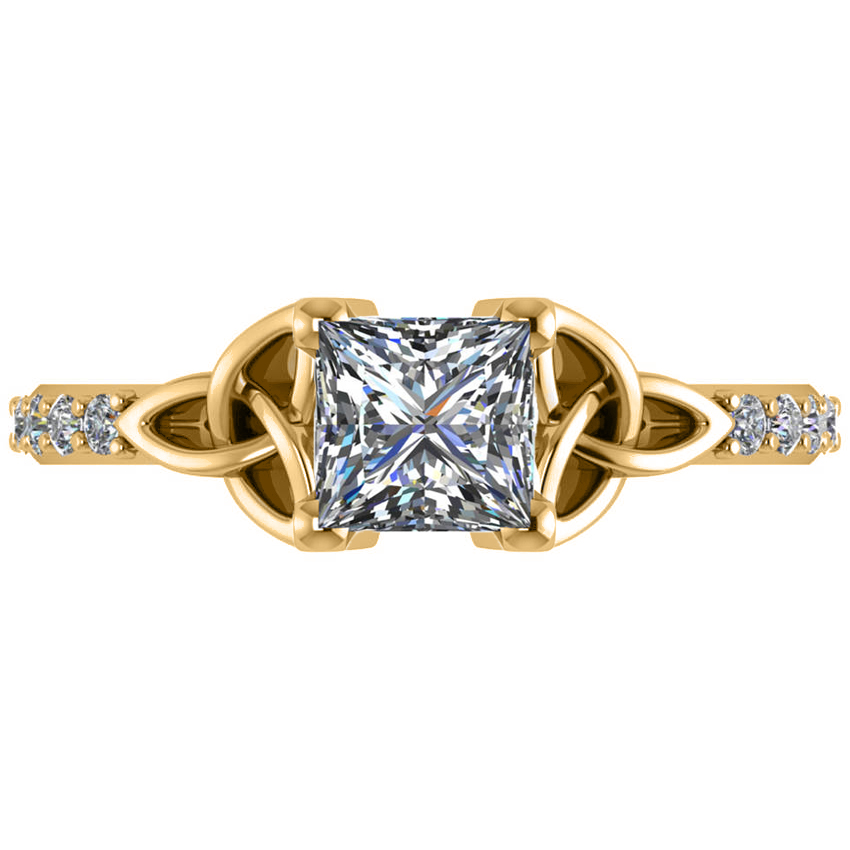 Princess Cut Lab Grown Diamond Celtic Knot Engagement Ring 14K Yellow Gold 1.00ct