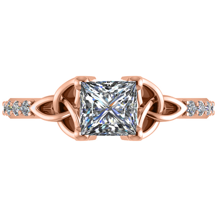 Princess Cut Lab Grown Diamond Celtic Knot Engagement Ring 14K Rose Gold 1.50ct