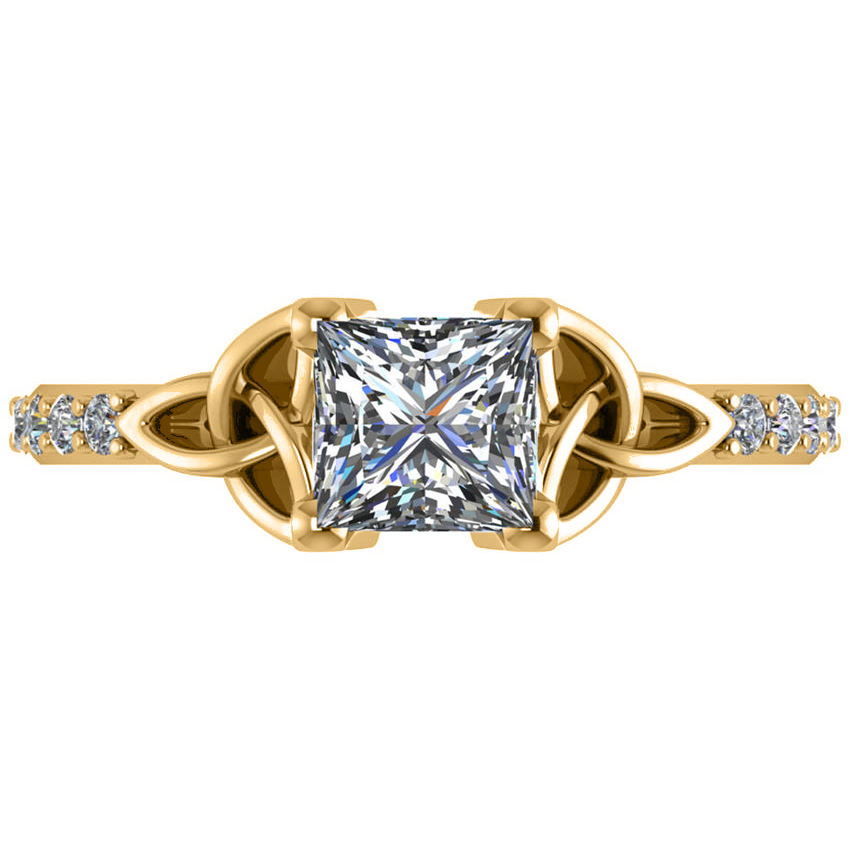 Princess Cut Lab Grown Diamond Celtic Knot Engagement Ring 14K Yellow Gold 1.50ct