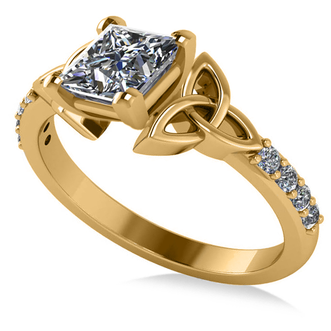 Princess Cut Diamond Celtic Knot Engagement Ring 18k Yellow Gold 1.50ct