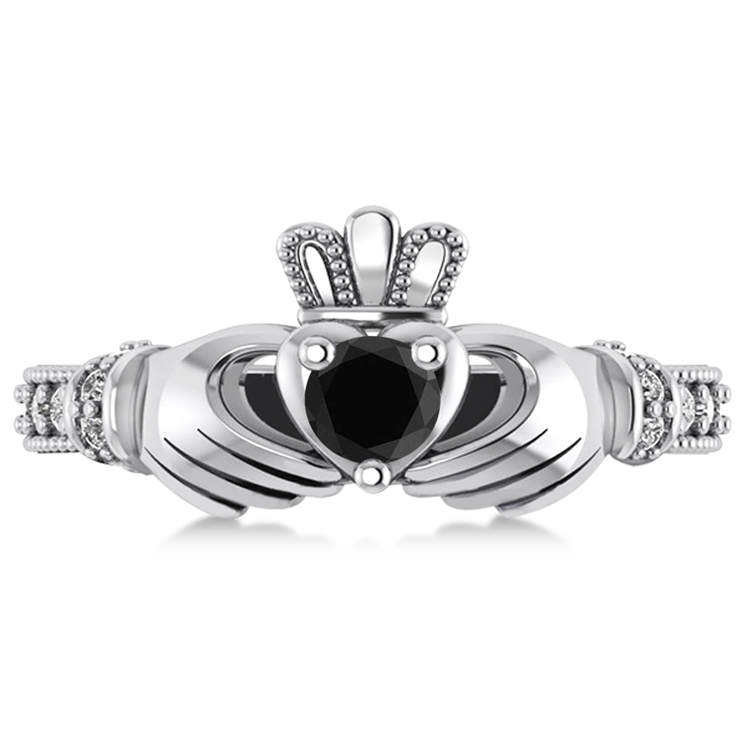 Black & White Diamond Claddagh Engagement Ring in 14k White Gold (0.42ct)