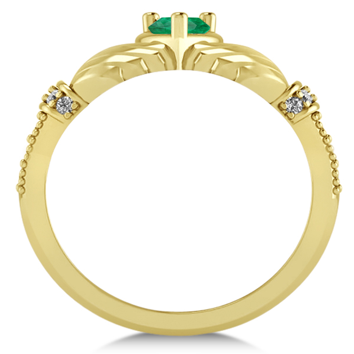 Emerald & Diamond Claddagh Engagement Ring in 14k Yellow Gold (0.42ct)