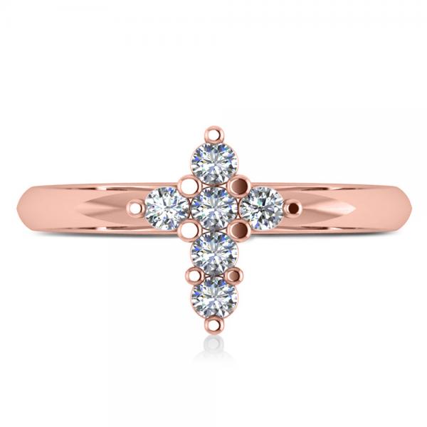 Small Religious Cross Round-Cut Diamond Ring 14k Rose Gold (0.30ct)