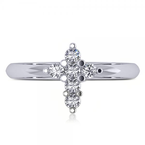 Small Religious Cross Round-Cut Diamond Ring 14k White Gold (0.30ct)