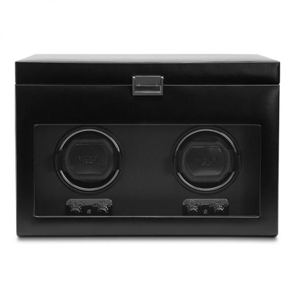 WOLF Heritage Men's Double Watch Winder w/ Storage Glass Cover Removable Travel Case